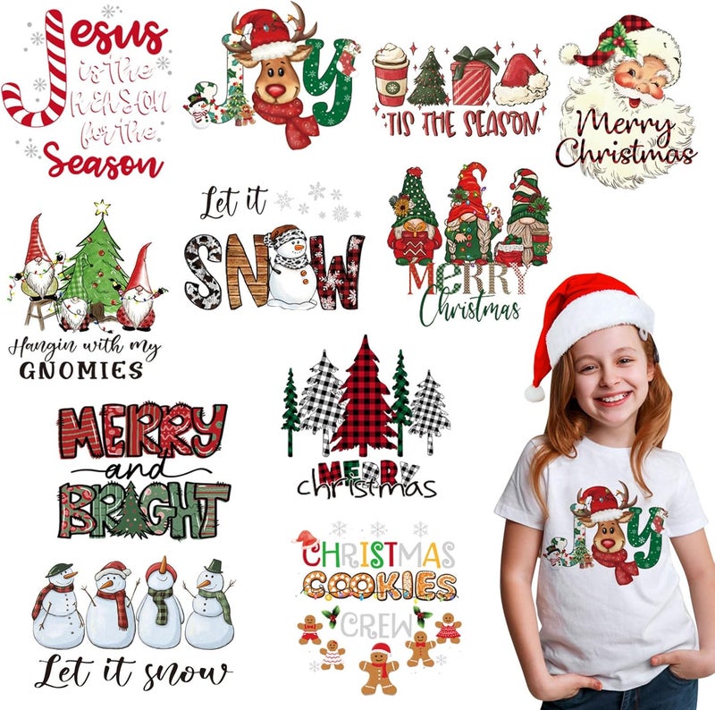 BANBBUR 12 Sheets Christmas Heat Transfers Vinyl,Christmas Iron On Transfers for T-Shirts,Holiday HTV Vinyl Iron on Decals for Clothes Pillow Hoodie DIY Crafts - Image 1
